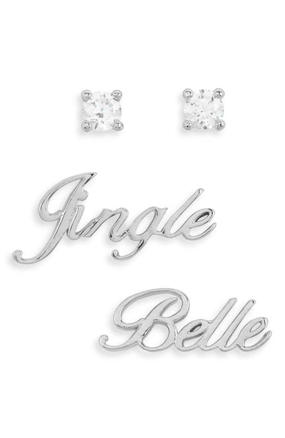 Shop Ajoa Secret Santa Jingle Bells 2-pack Stud Earrings Set In Rhodium