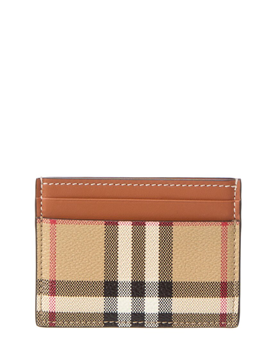 Shop Burberry Check E-canvas & Leather Card Holder In Beige