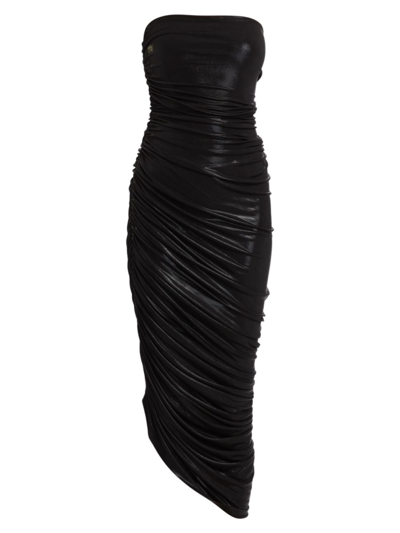 Shop Norma Kamali Women's Diana Strapless Ruched Lamé Dress In Black