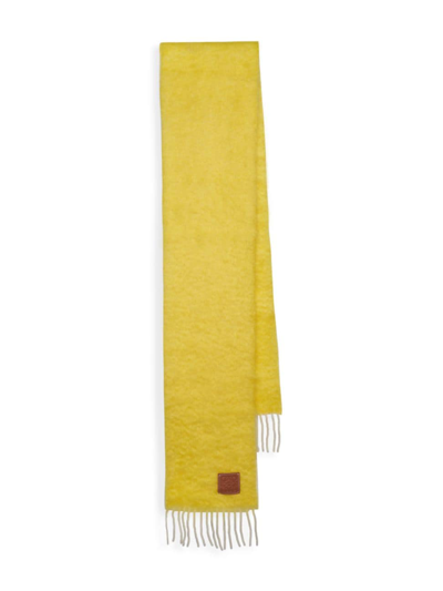 Shop Loewe Women's Wool-mohair Logo Patch Scarf In Yellow