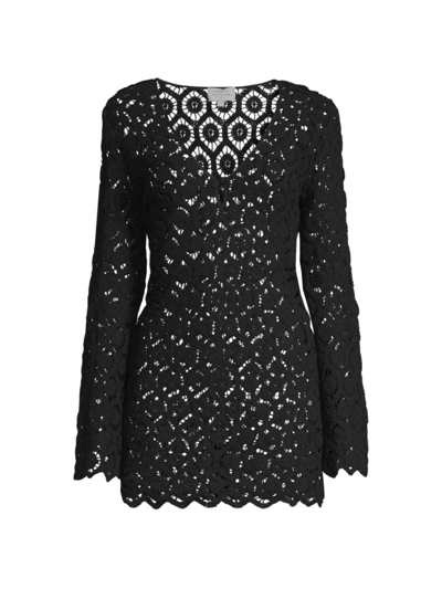 Shop Tanya Taylor Women's Miley Cotton Lace Cover-up Minidress In Black
