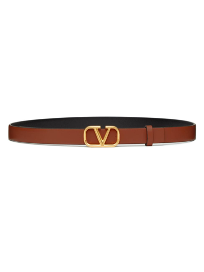 Shop Valentino Women's Reversible Vlogo Signature Belt In Glossy Calfskin 20mm In Saddle Brown Black