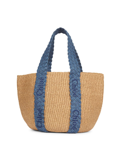 Shop Chloé Women's  X Mifuko Woody Woven Basket Bag In Denim
