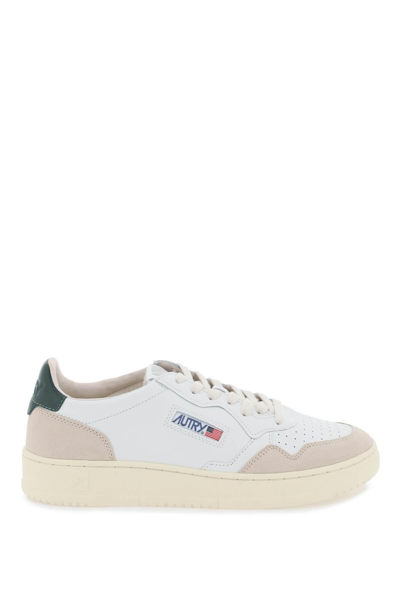 Shop Autry Leather Medalist Low Sneakers In Beige,white,green