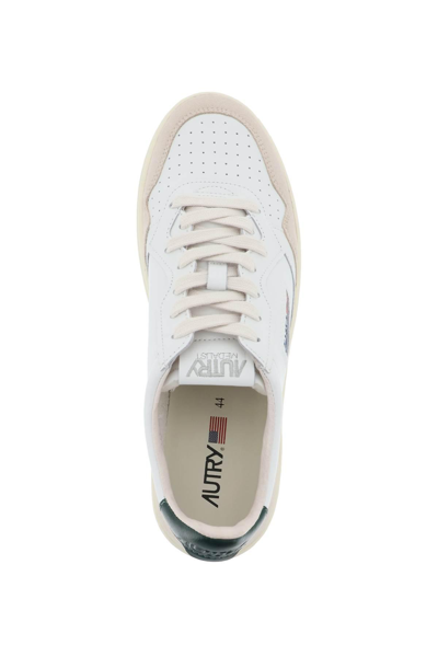 Shop Autry Leather Medalist Low Sneakers In Beige,white,green