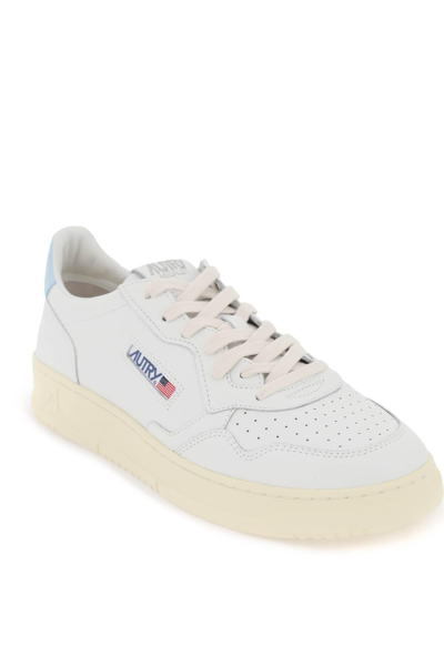 Shop Autry Leather Medalist Low Sneakers In White,light Blue