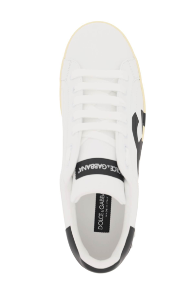 Shop Dolce & Gabbana Leather Portofino Sneakers With Dg Logo In White,black