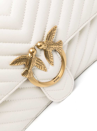 Shop Pinko Love One Classic White Crossbody Bag With Love Birds Detail In Quilted Leather Woman