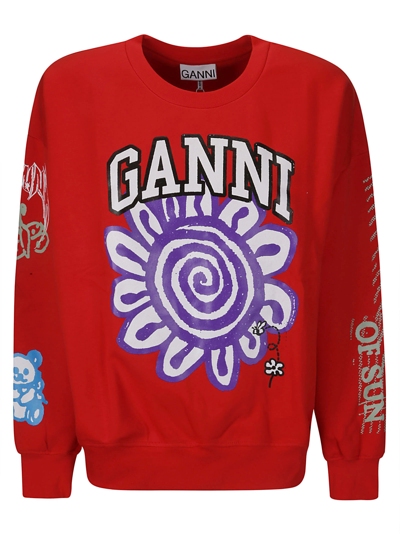 Shop Ganni Isoli Mega Flower Oversized Sweatshirt In High Risk Red