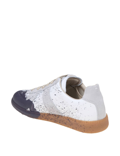 Shop Maison Margiela Leather Sneakers With Paint Detail In White/grey