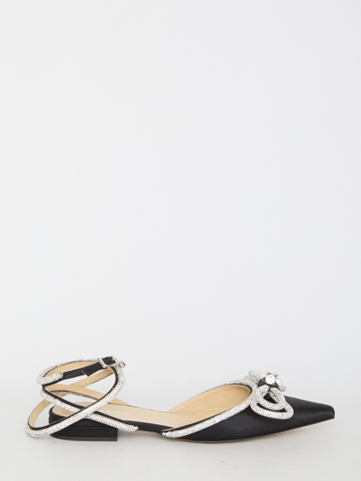 Mach &amp; Mach Black Satin Double Bow Ballerinas In Black