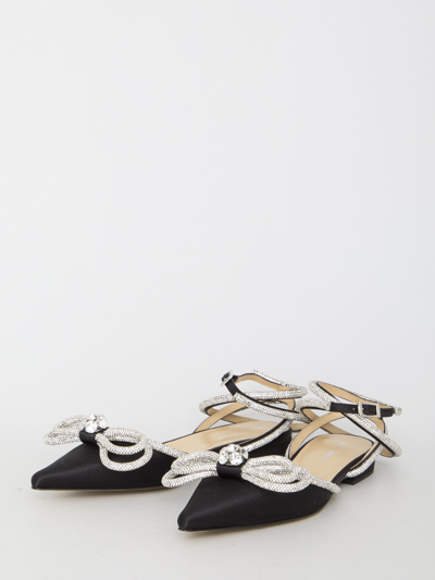 Mach &amp; Mach Black Satin Double Bow Ballerinas In Black