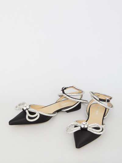 Mach &amp; Mach Black Satin Double Bow Ballerinas In Black