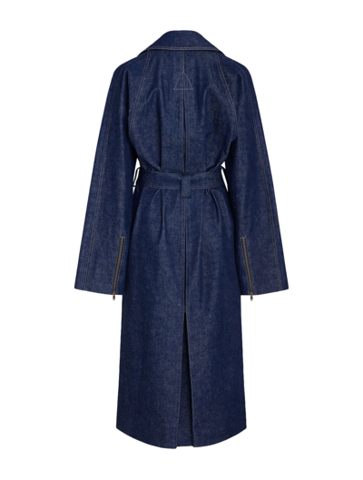 Shop Alaïa Belted Coat In Bleu Denim