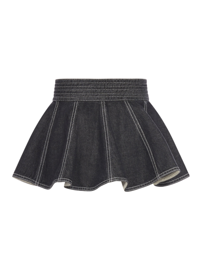 Shop Alaïa Belt Skirt Acc In Denim Noir