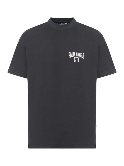 Shop Palm Angels Pa City Washed Tee In Dark Grey White