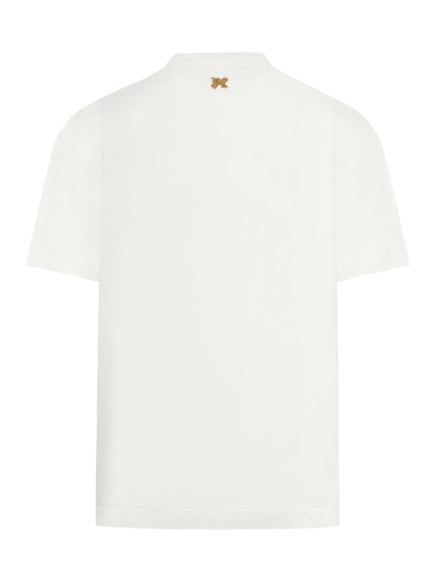 Shop Palm Angels Burning Monogram Tee In Off White Gold