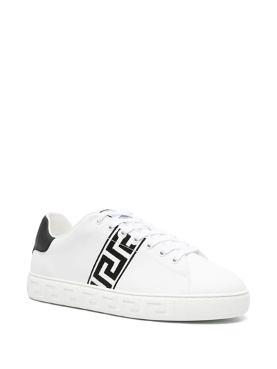 Shop Versace Sneaker Calf Leather In White Black
