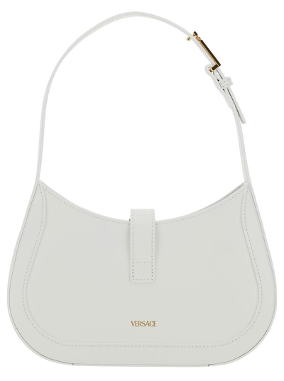 Shop Versace Greca Goddess Small White Hobo Bag With Logo Detail In Leather Woman