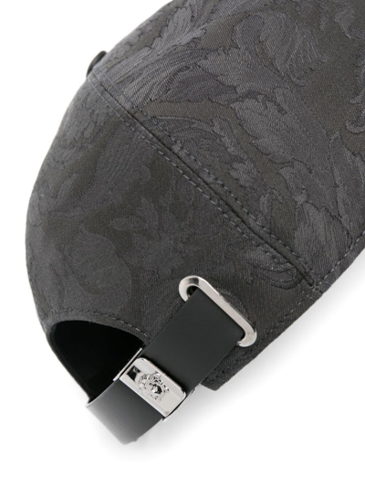 Shop Versace Baseball Cap Art Dox Grs Twill Poly Baroque Pizzata Block Print In Anthracite