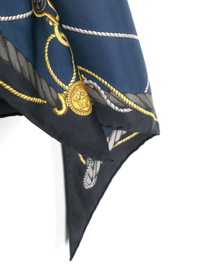 Shop Versace Triangle Foulard 130x60 Side 90 Nautical Print Bio Silk Twill Accessory In Blue Gold