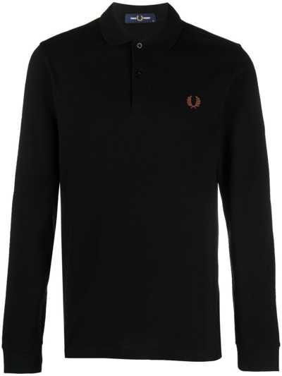 Shop Fred Perry Fp Long Sleeve Plain Shirt In Black Whiskybrwn
