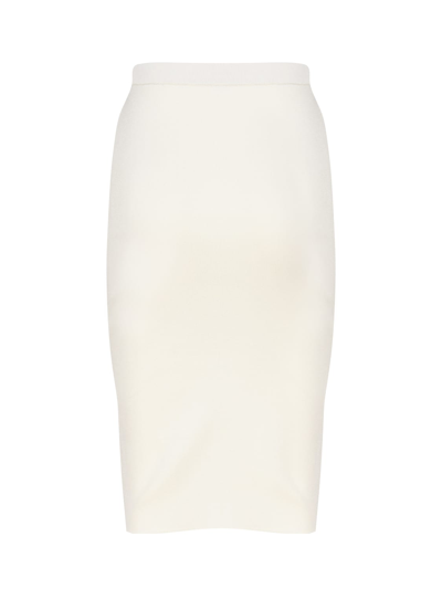 Shop Saint Laurent Knitted Pencil Skirt In Cream