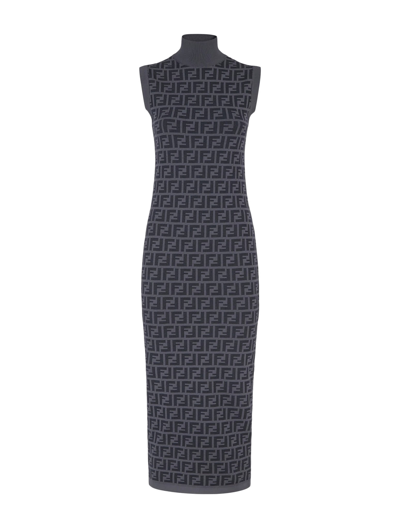 Fendi Ff Motif Fitted Dress in Gray