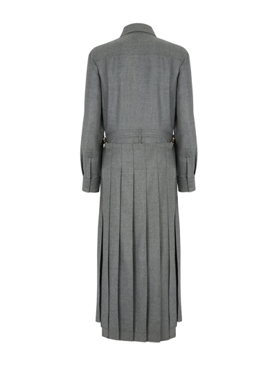 Shop Fendi Dress Flattened Wool In Tdr Light Grey Melange