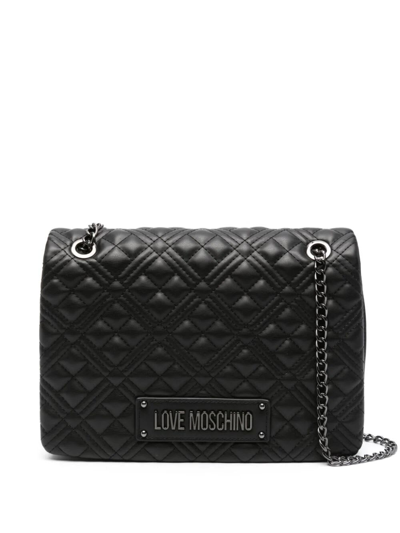 Shop Love Moschino Quilted Shoulder Bag In A Black