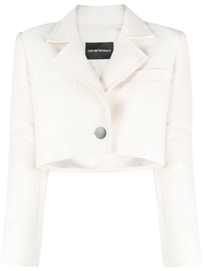Shop Emporio Armani Cropped Jacket In Silk White