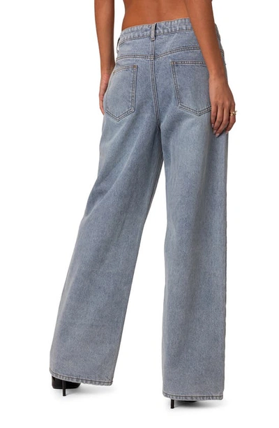 Shop Edikted Wynn Low Rise Wide Leg Drawstring Jeans In Light-blue