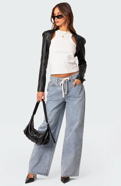 Edikted Wynn Low Rise Wide Leg Drawstring Jeans In Light-blue