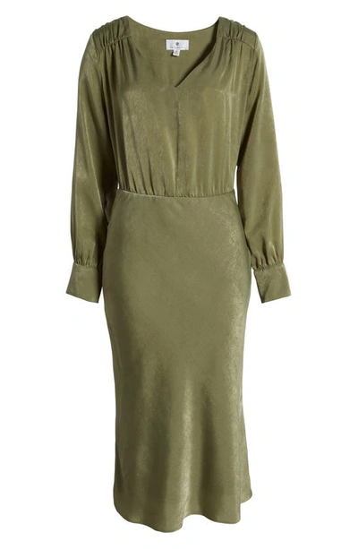 Shop Socialite Bias Cut Long Sleeve Midi Dress In Loden Green