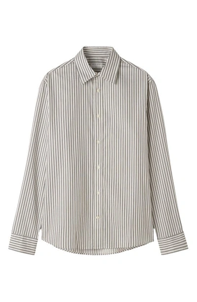 Shop Tiger Of Sweden Lowan Slim Fit Stripe Cotton Button-up Shirt In Winter White