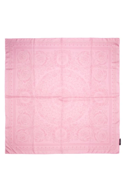 Shop Versace Barocco Print Silk Square Scarf In Pale Pink