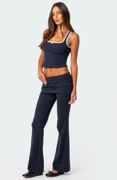Edikted Kadence Lace Trim Crop Tank In Navy