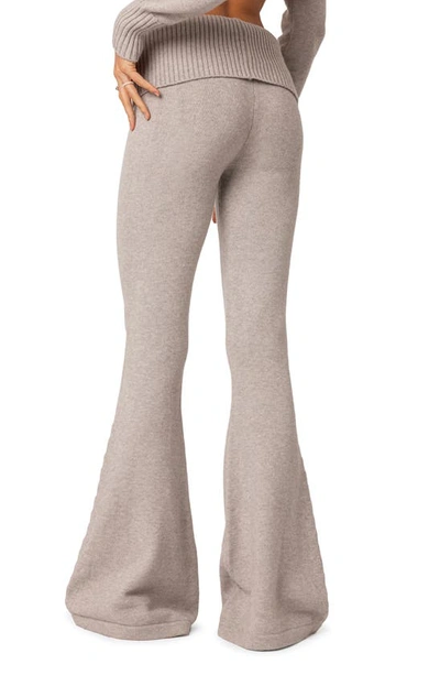 Shop Edikted Desiree Foldover Flare Knit Pants In Gray-melange