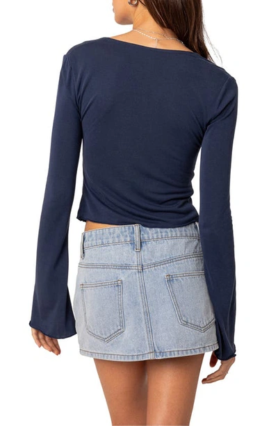 Edikted Maxine Twist Split Front Top In Navy
