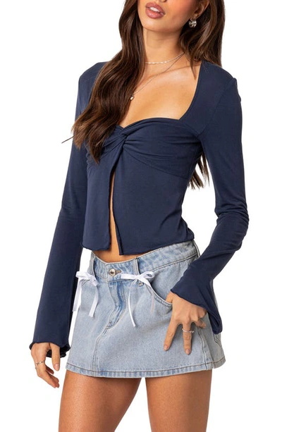 Edikted Maxine Twist Split Front Top In Navy