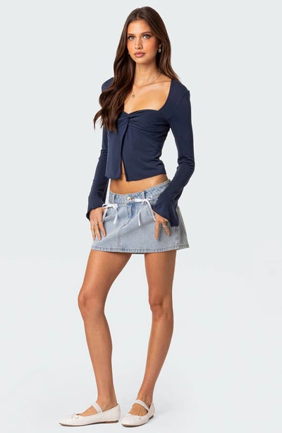 Edikted Maxine Twist Split Front Top In Navy