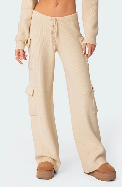 Edikted Wynter Cargo Sweater Pants In Cream
