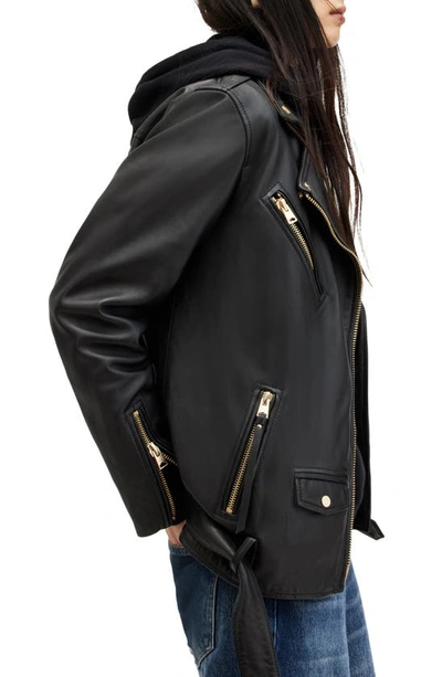 Shop Allsaints Billie Oversize Leather Biker Jacket In Black/ Gold