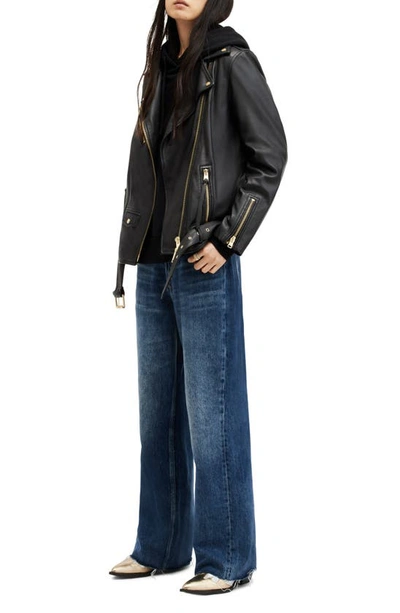 Shop Allsaints Billie Oversize Leather Biker Jacket In Black/ Gold