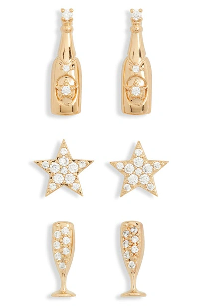 Shop Ajoa Secret Santa Cheers 3-piece Stud Earrings Set In Gold