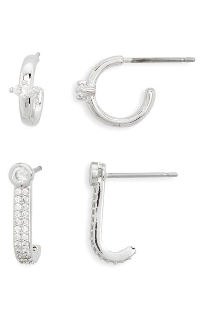 Shop Ajoa Cheeky Set Of 2 Hoop Earrings In Rhodium