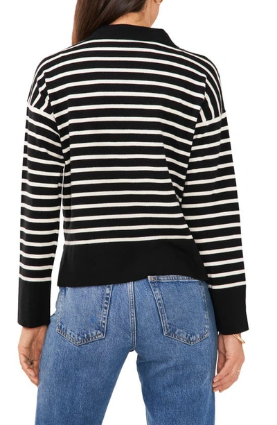 Shop Vince Camuto Wide Stripe Polo Collar Long Sleeve Sweater In Rich Black