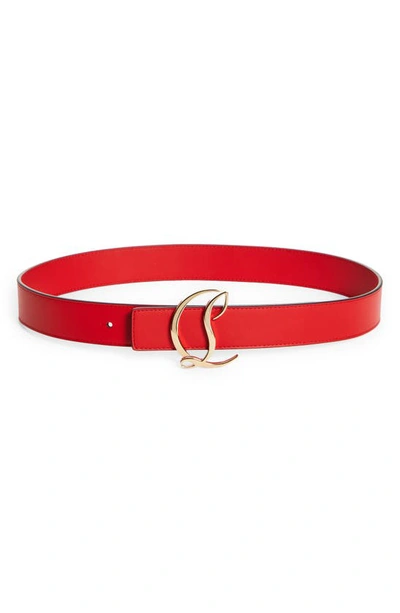 Shop Christian Louboutin Logo Buckle Leather Belt In R258 Loubi/ Gold