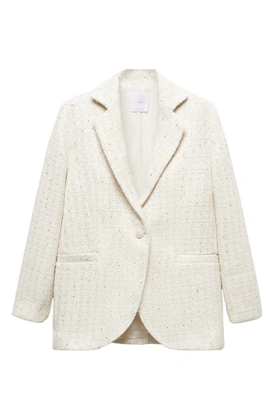 Mango Imitation Pearl Button Tweed Jacket In Ecru