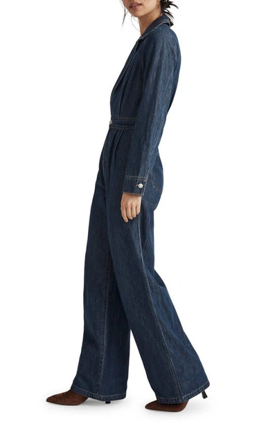 Shop Madewell Long Sleeve Tailored Straight Leg Denim Jumpsuit In Norvell Wash